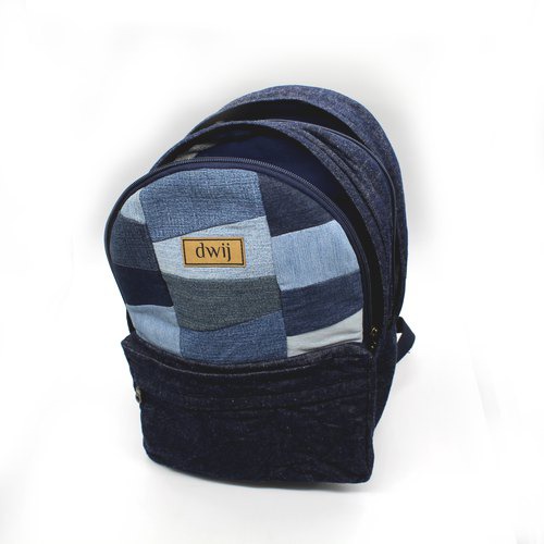 Patched Denim & Falt Backpack | Denim Backpack College School Backpack Lightweight Travel Packs